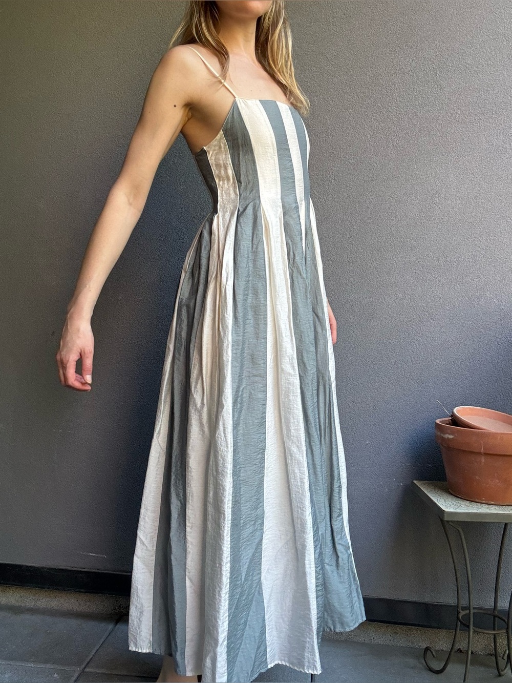 Madewell Striped Spaghetti‑Strap Maxi Dress in Gray and White - Size 0 - Picture 3 of 8
